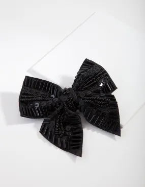 Black Beaded Bow Hair Clip