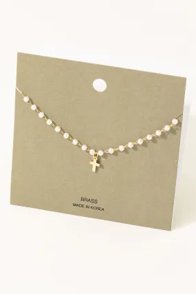 Cross Pearl Beaded Necklace