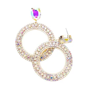 Crystal Rhinestone Open Circle Dangle Evening Earrings