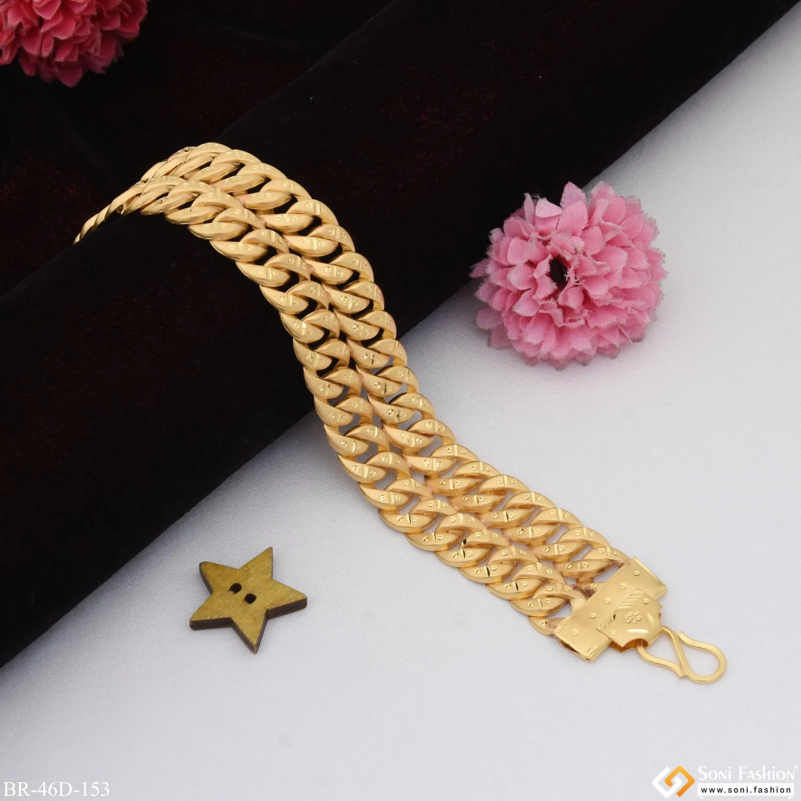 1 Gram Gold Plated Distinctive Design Best Quality Bracelet for Men - Style D153