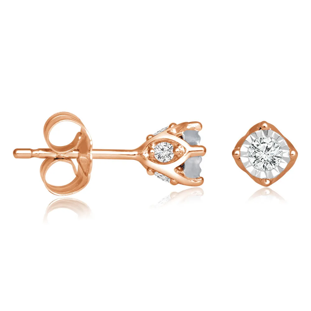 10ct Rose Gold  1/4 Carat Diamond Stud Earrings