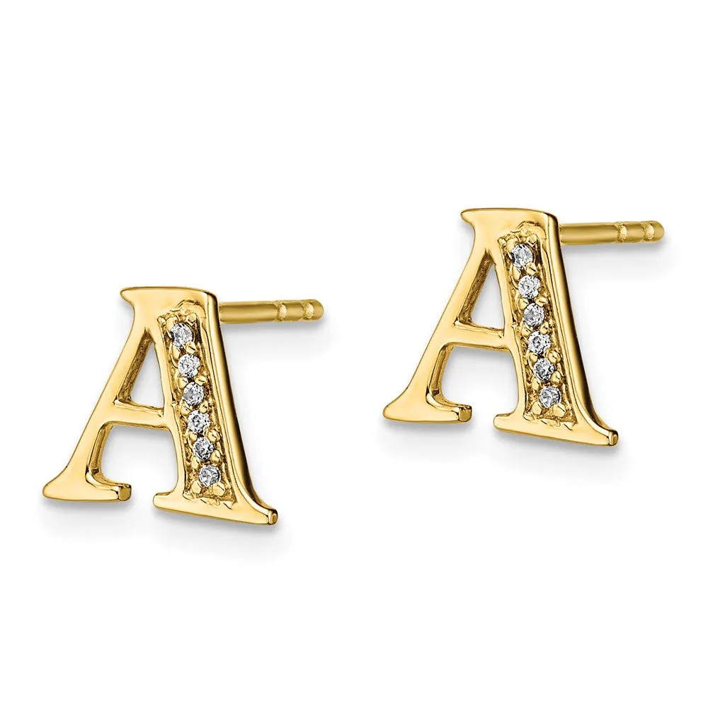 1/25 CTW Diamond Stud Initial Earrings in 14KT Yellow Gold; Initial A