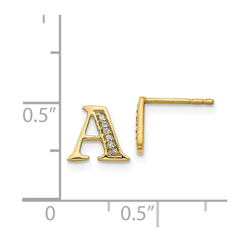 1/25 CTW Diamond Stud Initial Earrings in 14KT Yellow Gold; Initial A