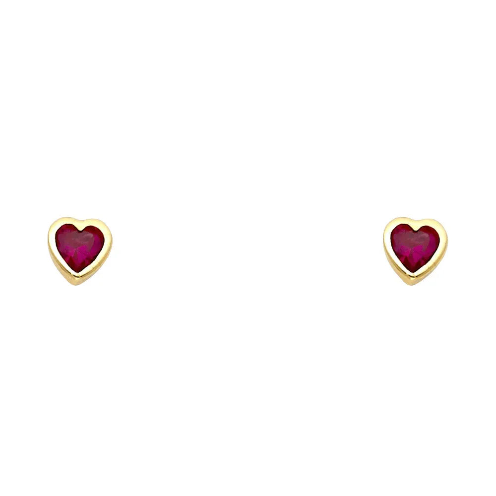 14K Gold Birthstone Heart Cut CZ Stud Earrings (5mm)