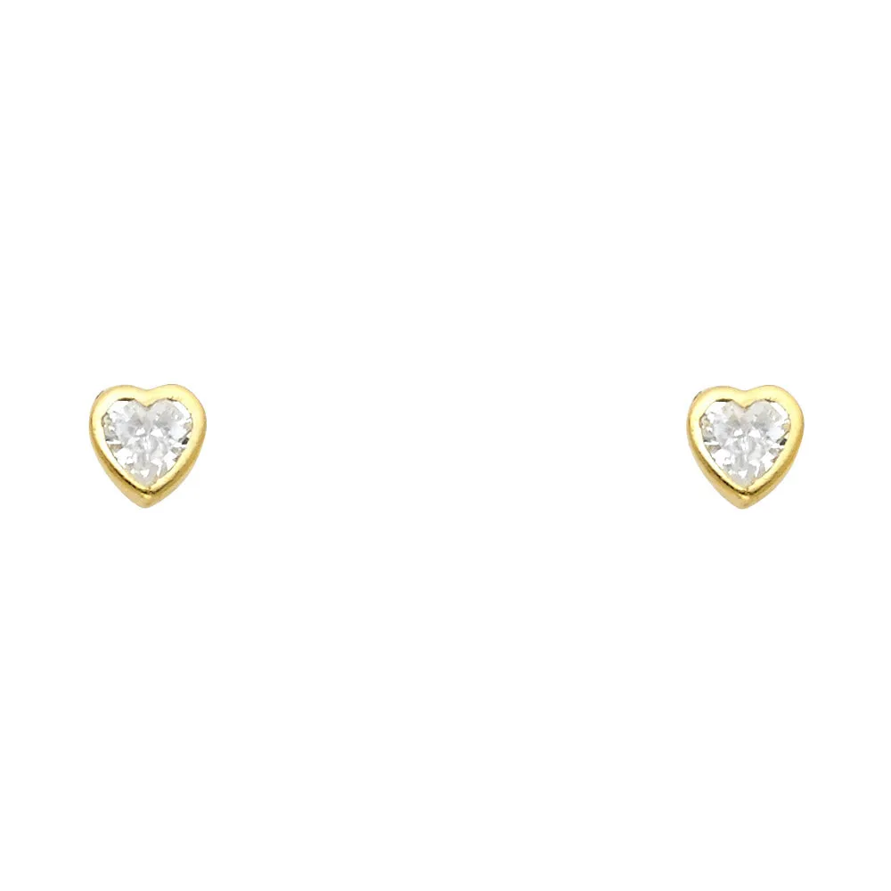 14K Gold Birthstone Heart Cut CZ Stud Earrings (5mm)