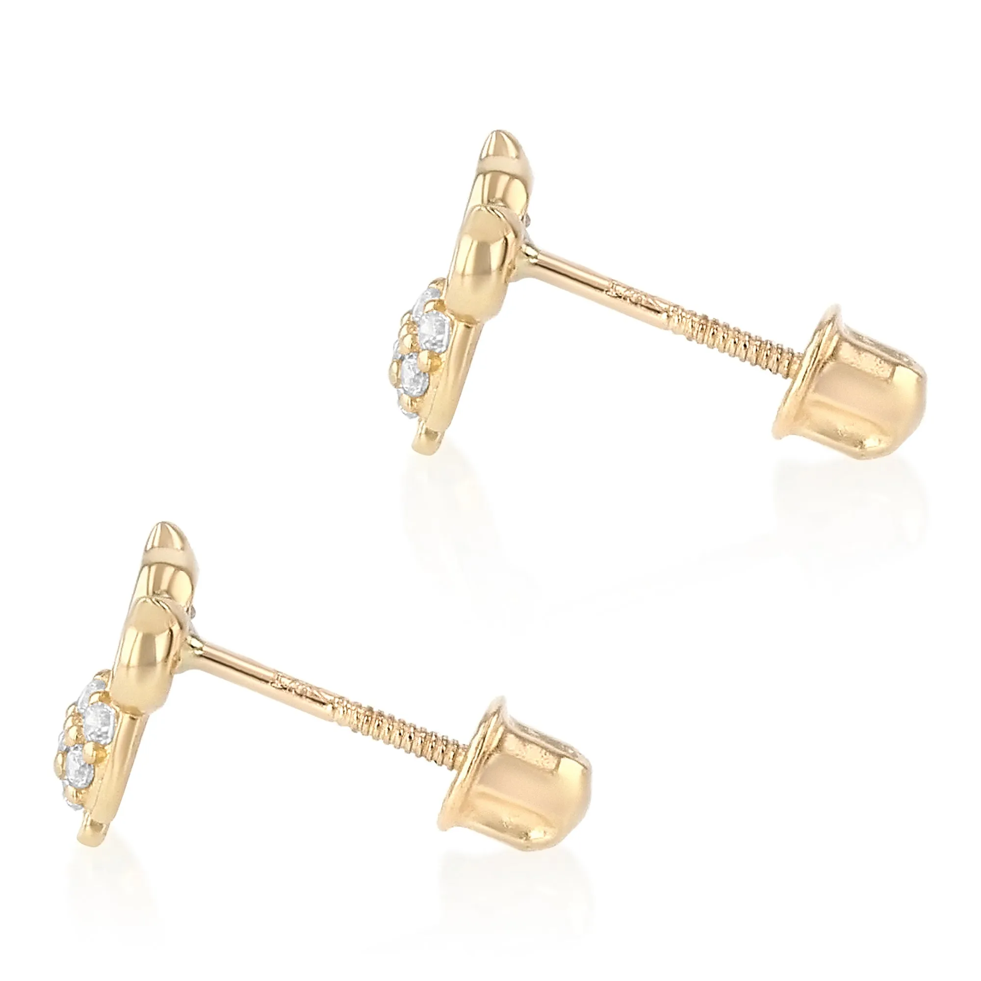 14K Gold CZ Beautiful Owl Lucky Charm Stud Earrings