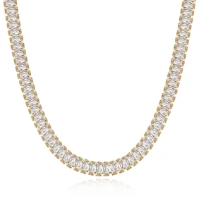 14K Gold Diamond Tennis Necklace CZ Baguette Tennis Chain- White Cubic Zirconia