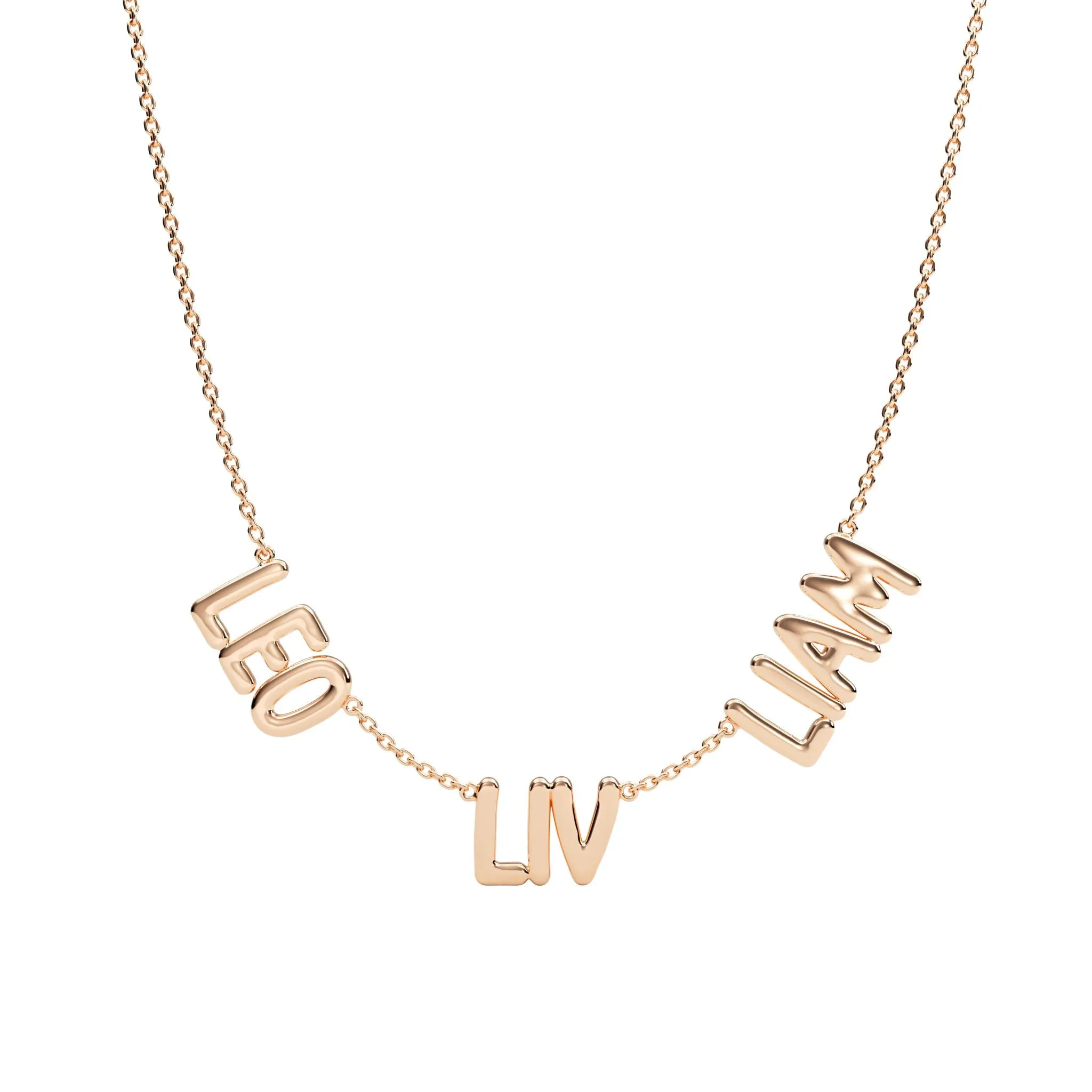 14k Three Name Bubble Necklace