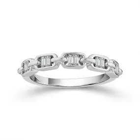 14K White Gold Diamond Baguette Link Stackable Ring