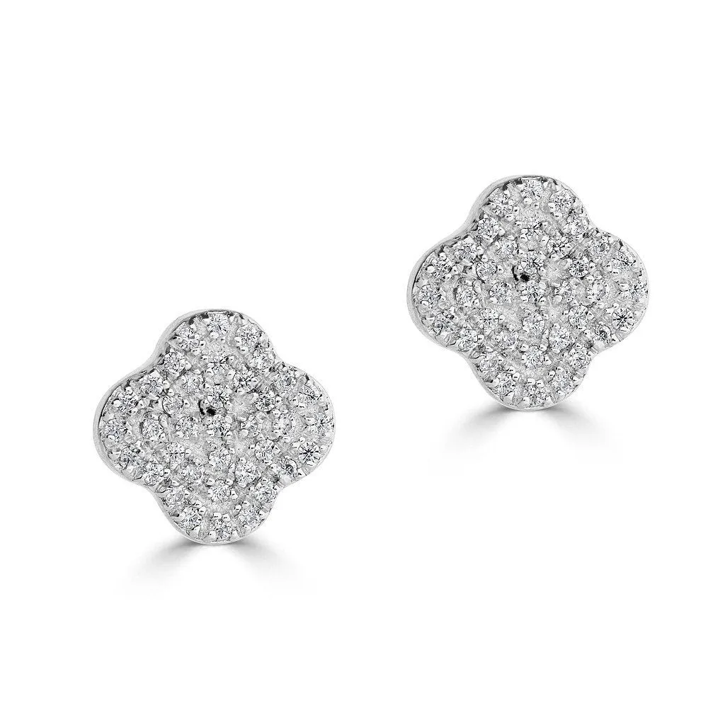 14KT Gold .22 CTW Diamond Clover Stud Earrings