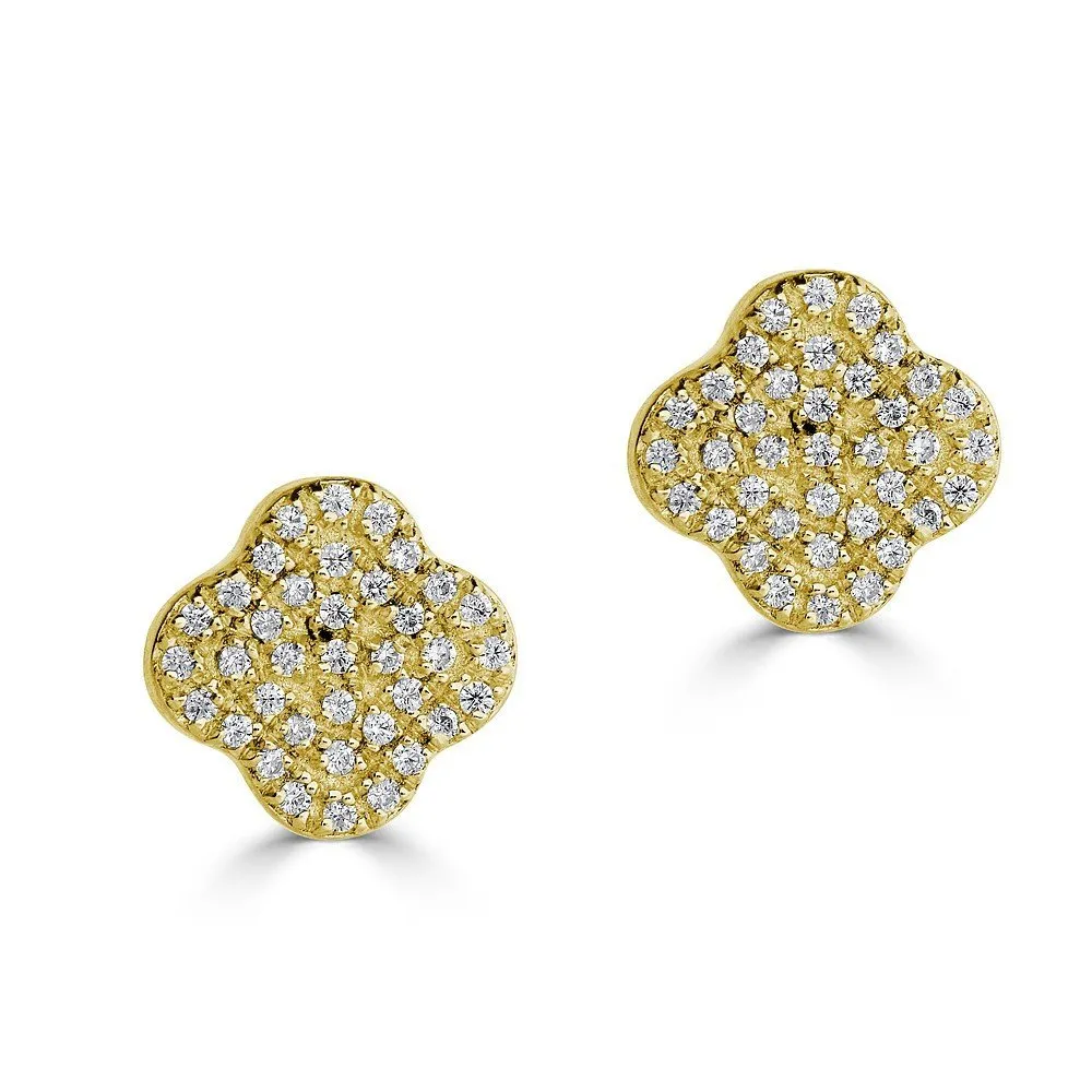 14KT Gold .22 CTW Diamond Clover Stud Earrings