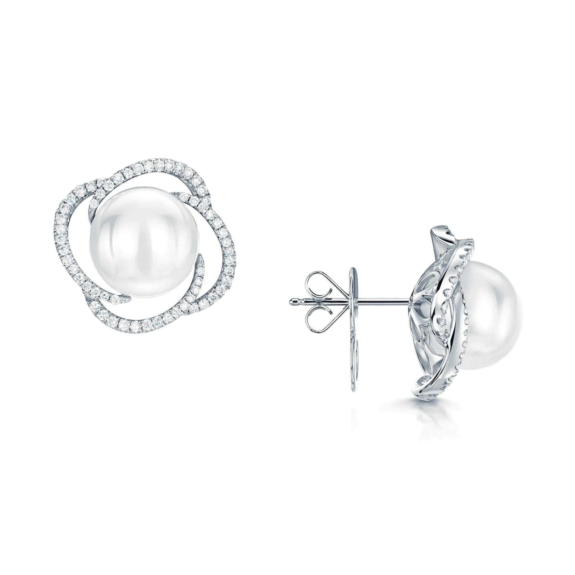 18ct White Gold Cultured Pearl & Diamond Earrings