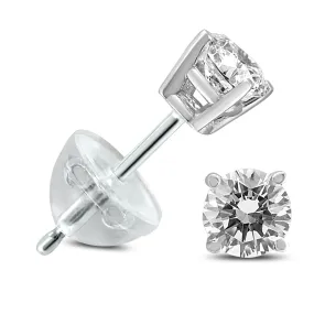 .18Ctw Round Diamond Solitaire Stud Earrings In 14K White Gold With Silicon Backs