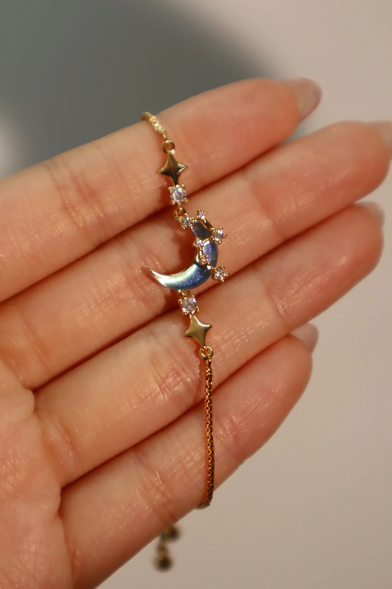 18K Real Gold Plated Moonstone Moon Star Bracelet