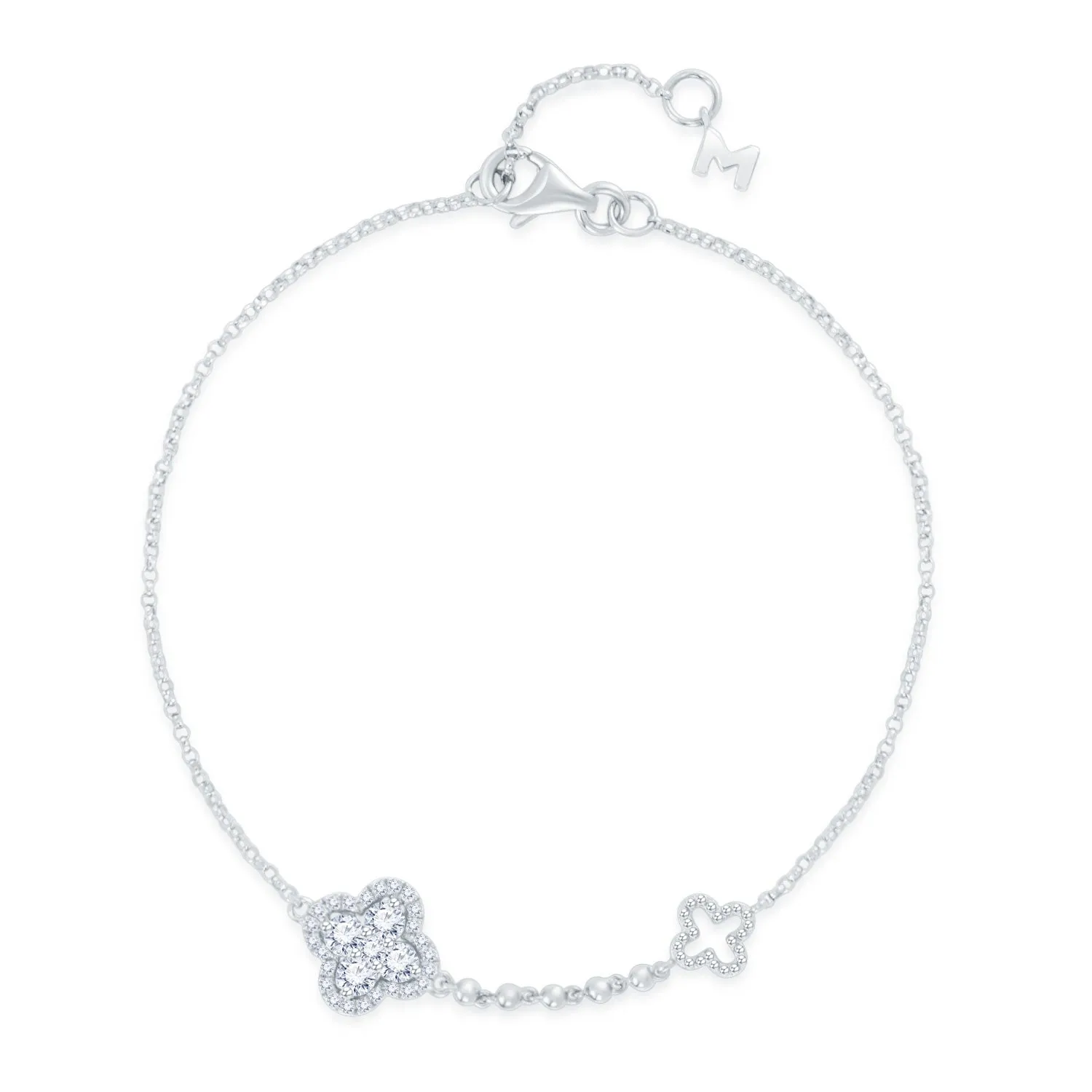 18K White Gold Diamond Clover Bracelet