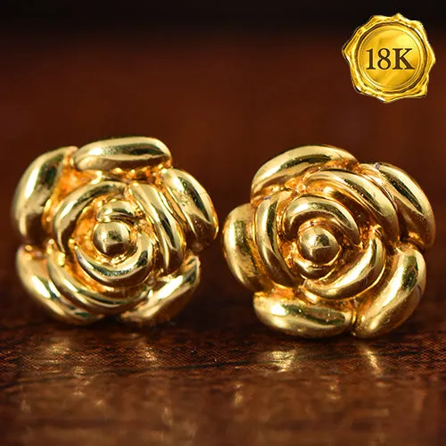 18KT SOLID GOLD ROSE EARRINGS STUD