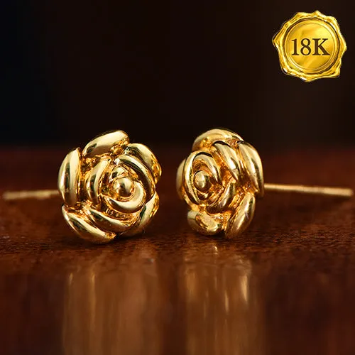 18KT SOLID GOLD ROSE EARRINGS STUD