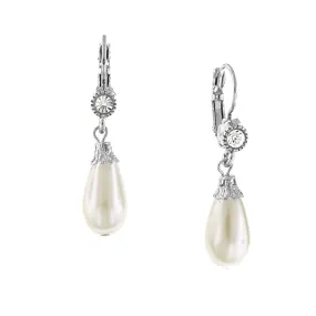 1928 Bridal Round Crystal And Faux Pearl Drop Earrings