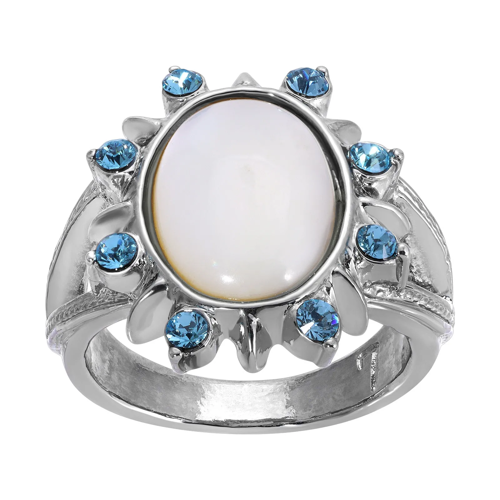 1928 Jewelry Aquamarine Crystal Crystal Mother Of Pearl Ring Size 7