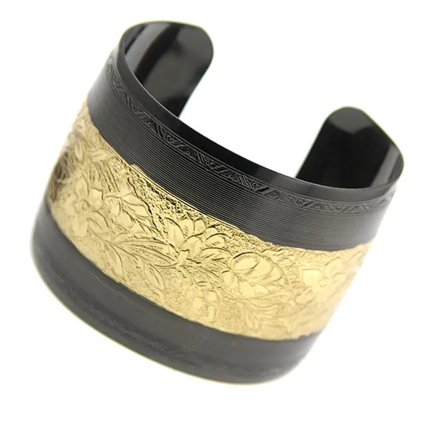 1928 Jewelry Black & Gold Floral Cuff Bracelet