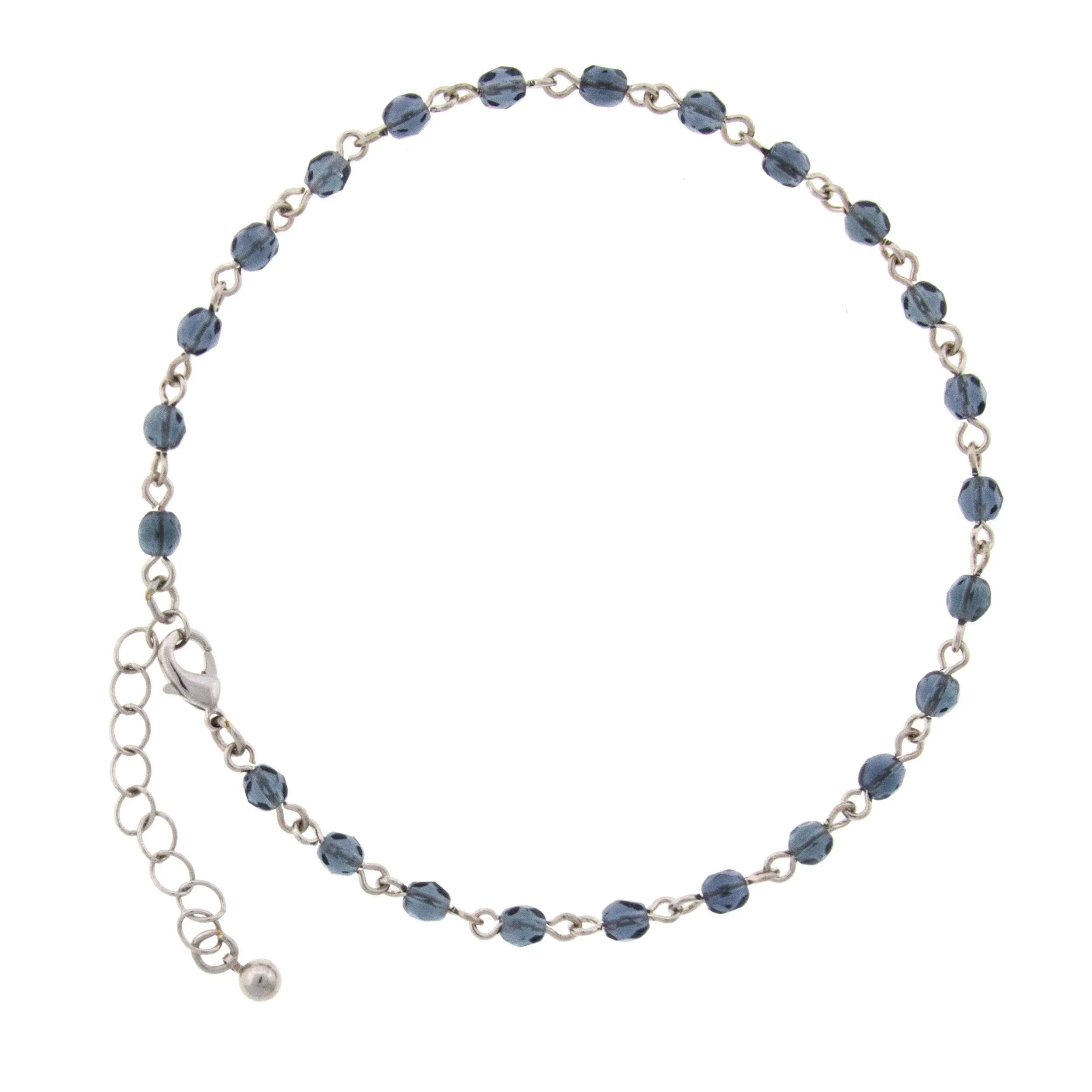 1928 Jewelry Blue Beaded Chain Anklet 9"   1.5" Extension