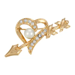 1928 Jewelry Crystal and Faux Pearl Heart and Arrow Pin