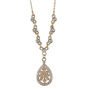 1928 Jewelry Crystal Filigree Teardrop Necklace 16"   3" Extender