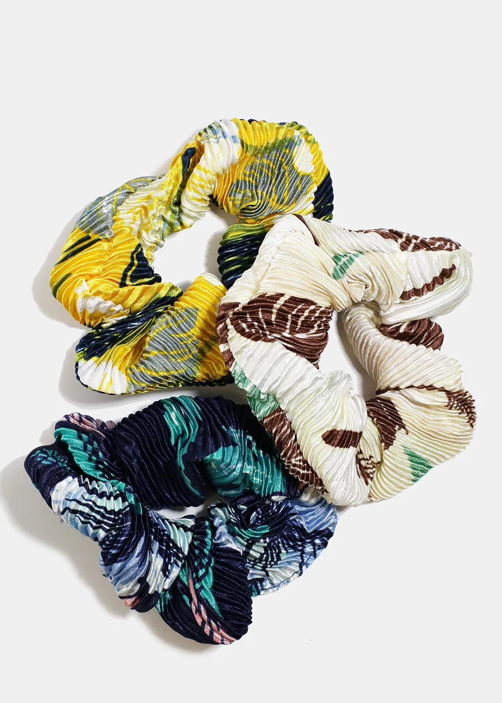 2-Piece Leaf Print Ridged Scrunchies