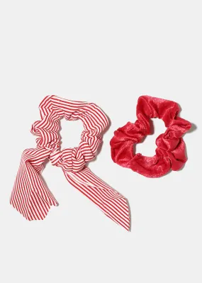 2-Piece Striped Bow Scrunchies