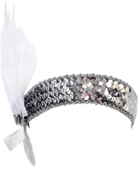 20s Silver Flower with White Ribbon Flapper Headband