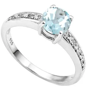 3/4 CT AQUAMARINE & DIAMOND 925 STERLING SILVER RING