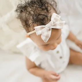 3.5" Skinny Neutral Gingham Cotton Hair Bow