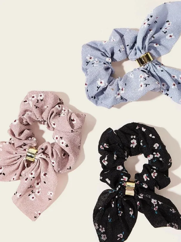 3pc Ditsy Floral Bow Knot Decor Scrunchie