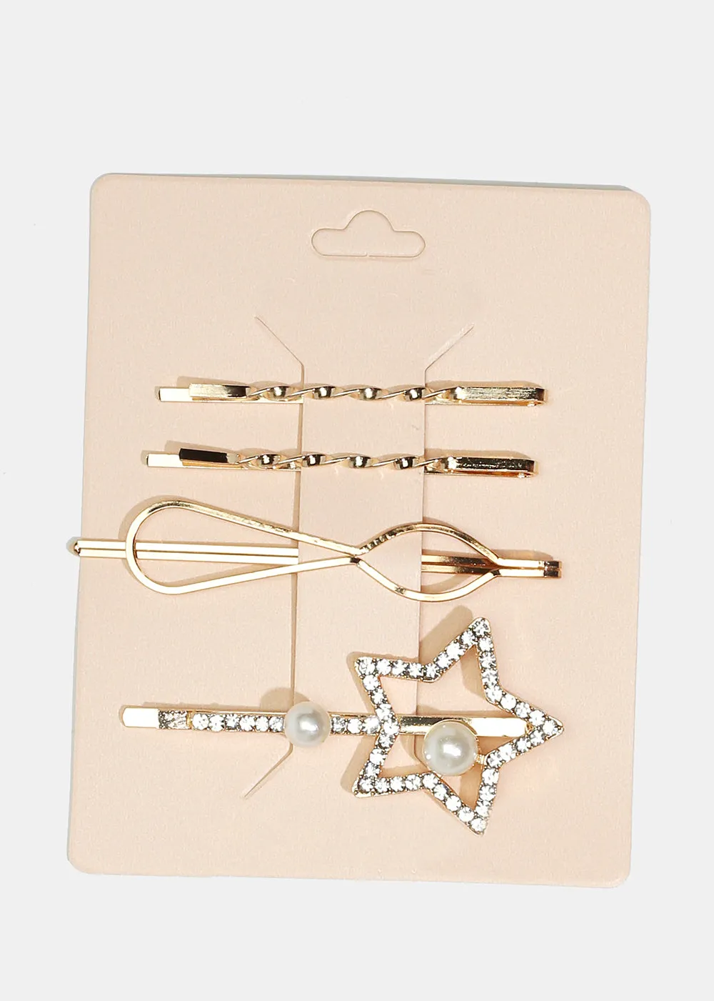 4-Piece Rhinestone & Pearl Star Hairpins