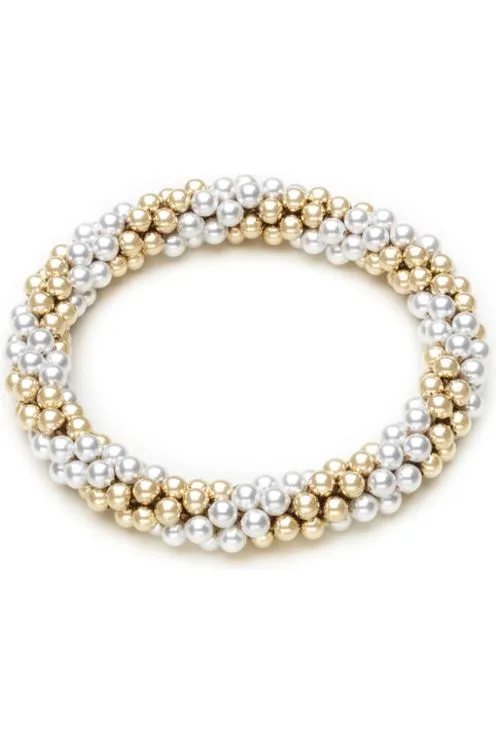 4mm Gold with Pearl Double Spiral Bracelet