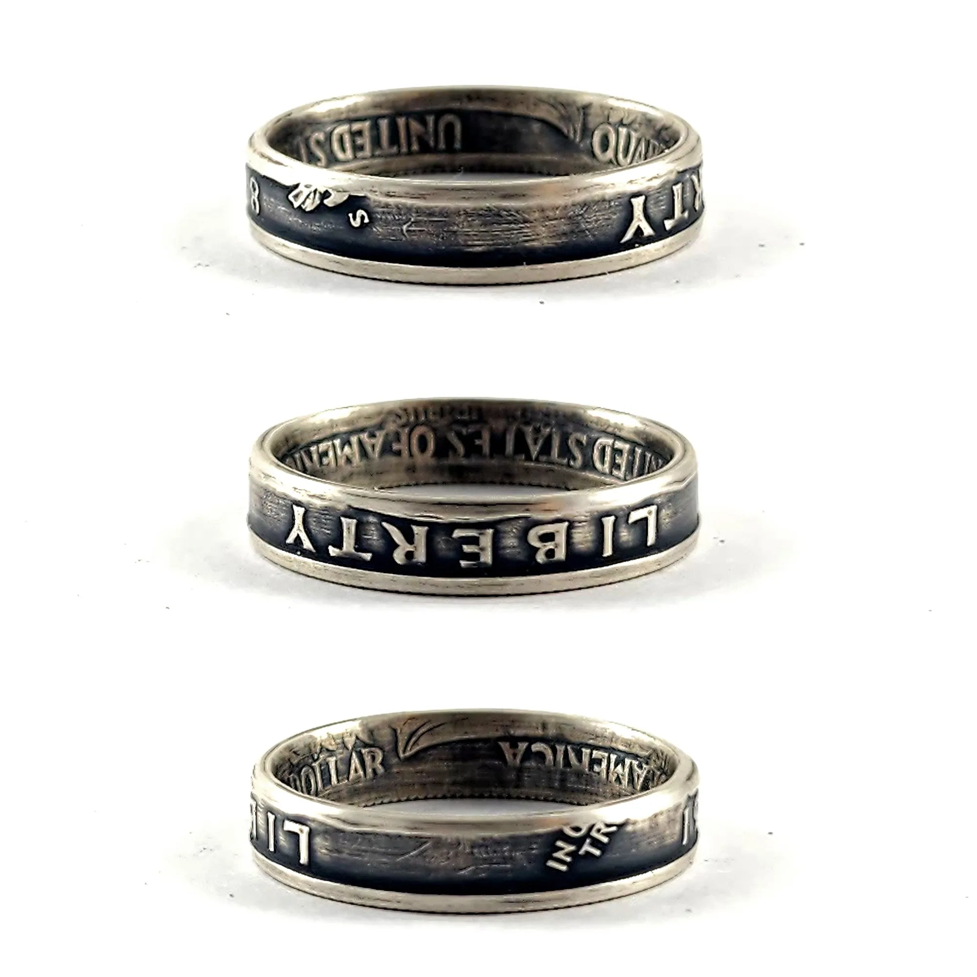 90% Silver 1998 Washington Quarter Matching Narrow Band Ring Set - 25th Anniversary Gift