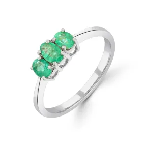 9ct White Gold Emerald Trilogy Ring 0.52ct