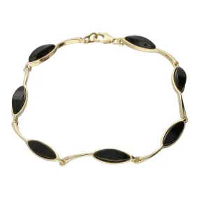 9ct Yellow Gold Whitby Jet Marquise Twist Bracelet