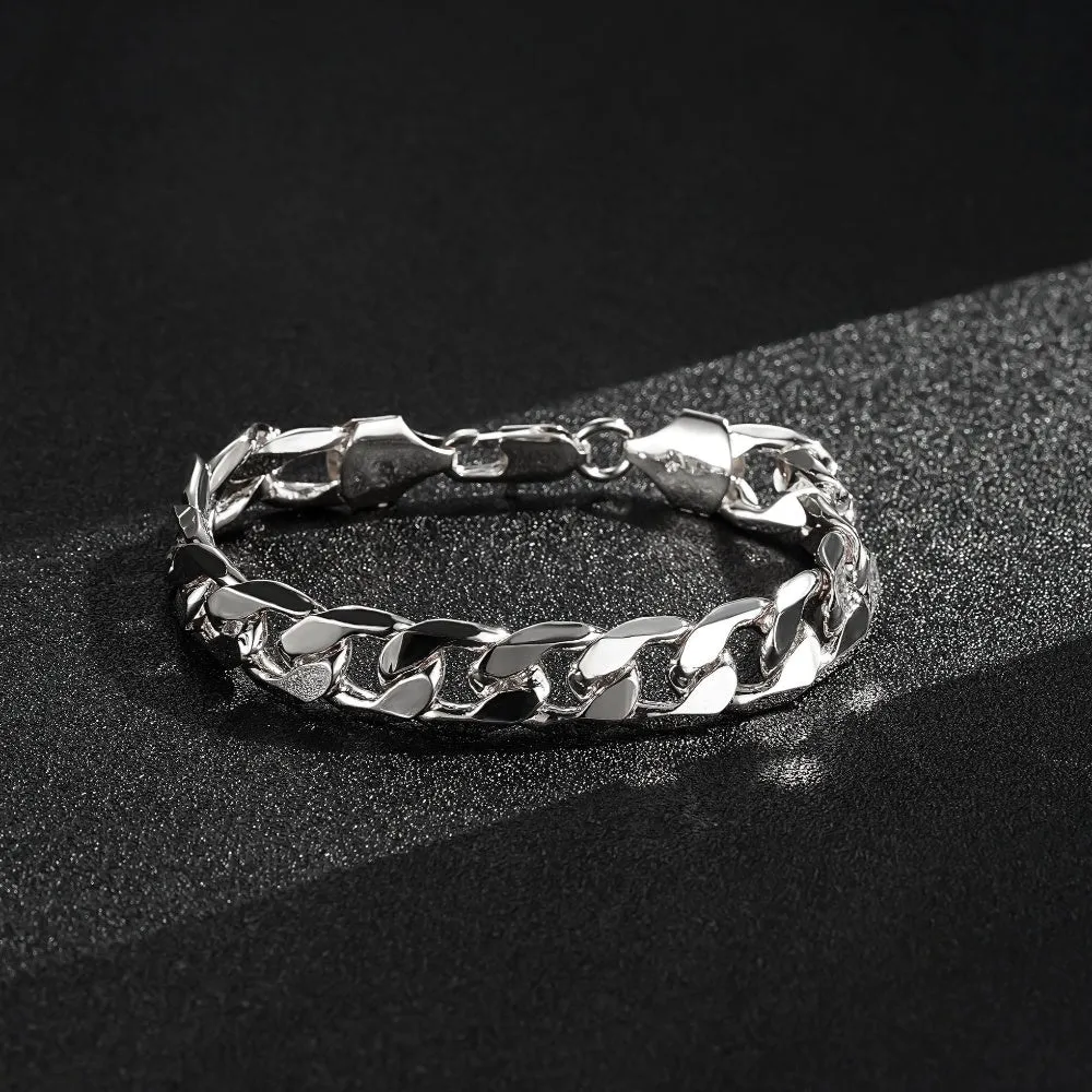 9mm Silver Filled Bonded Cuban Curb Bracelet 8 Inches