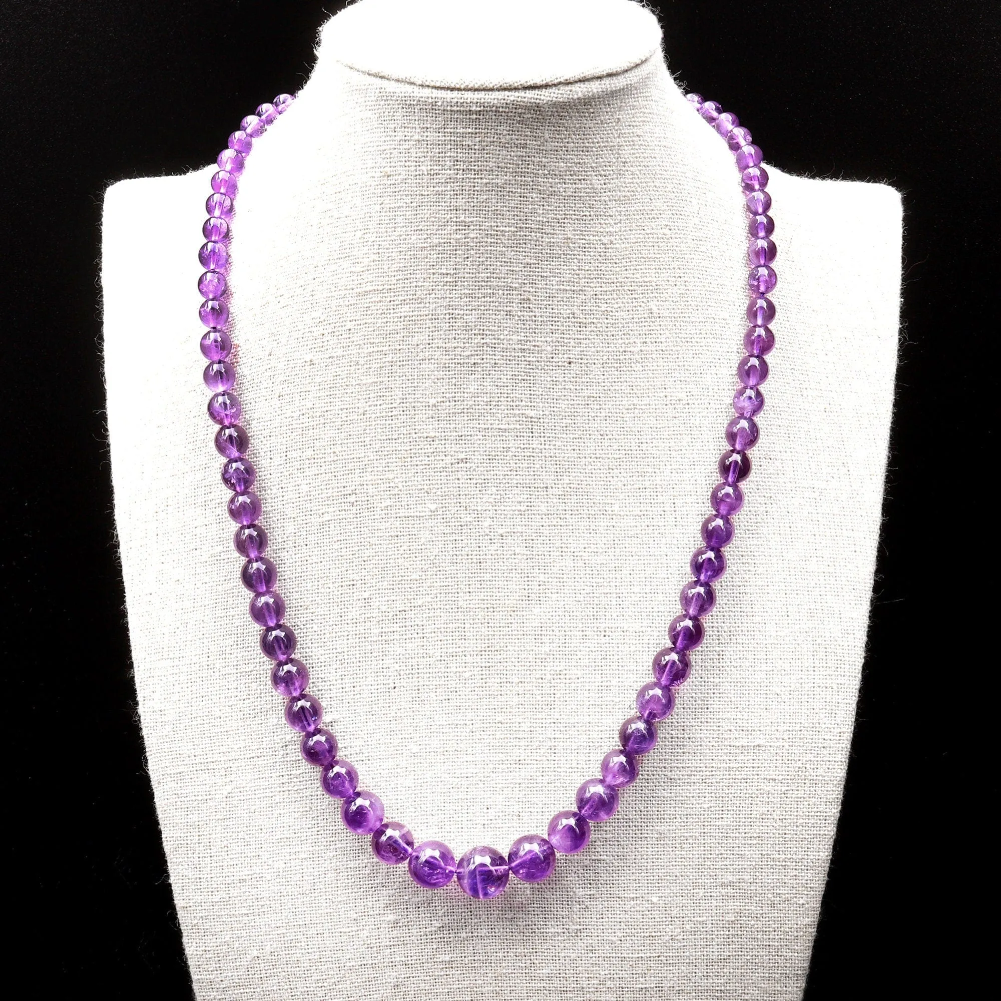 AAA Quality Natural Purple Amethyst Smooth Round Bead Necklace, 20-Inch Long Finished Strand