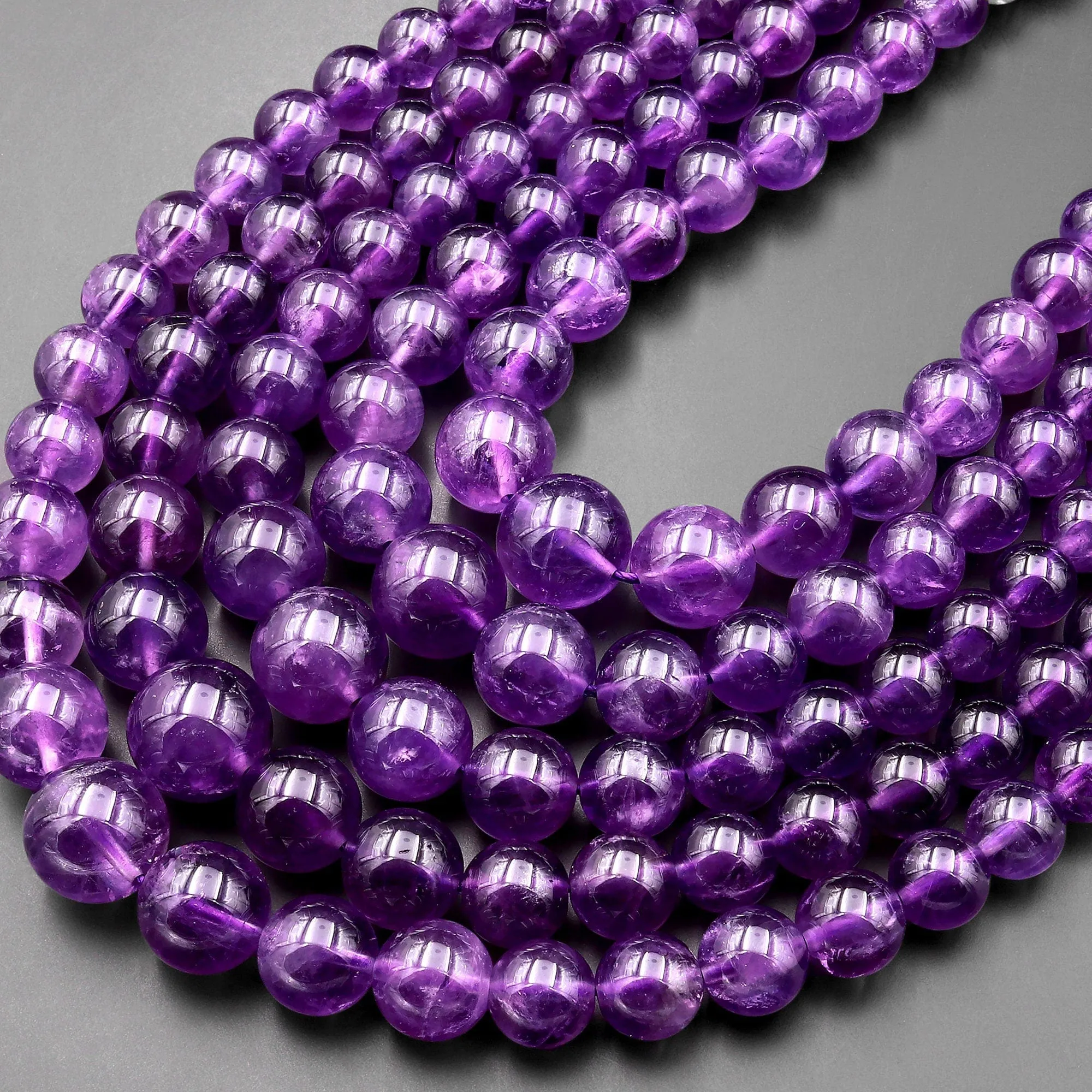 AAA Quality Natural Purple Amethyst Smooth Round Bead Necklace, 20-Inch Long Finished Strand