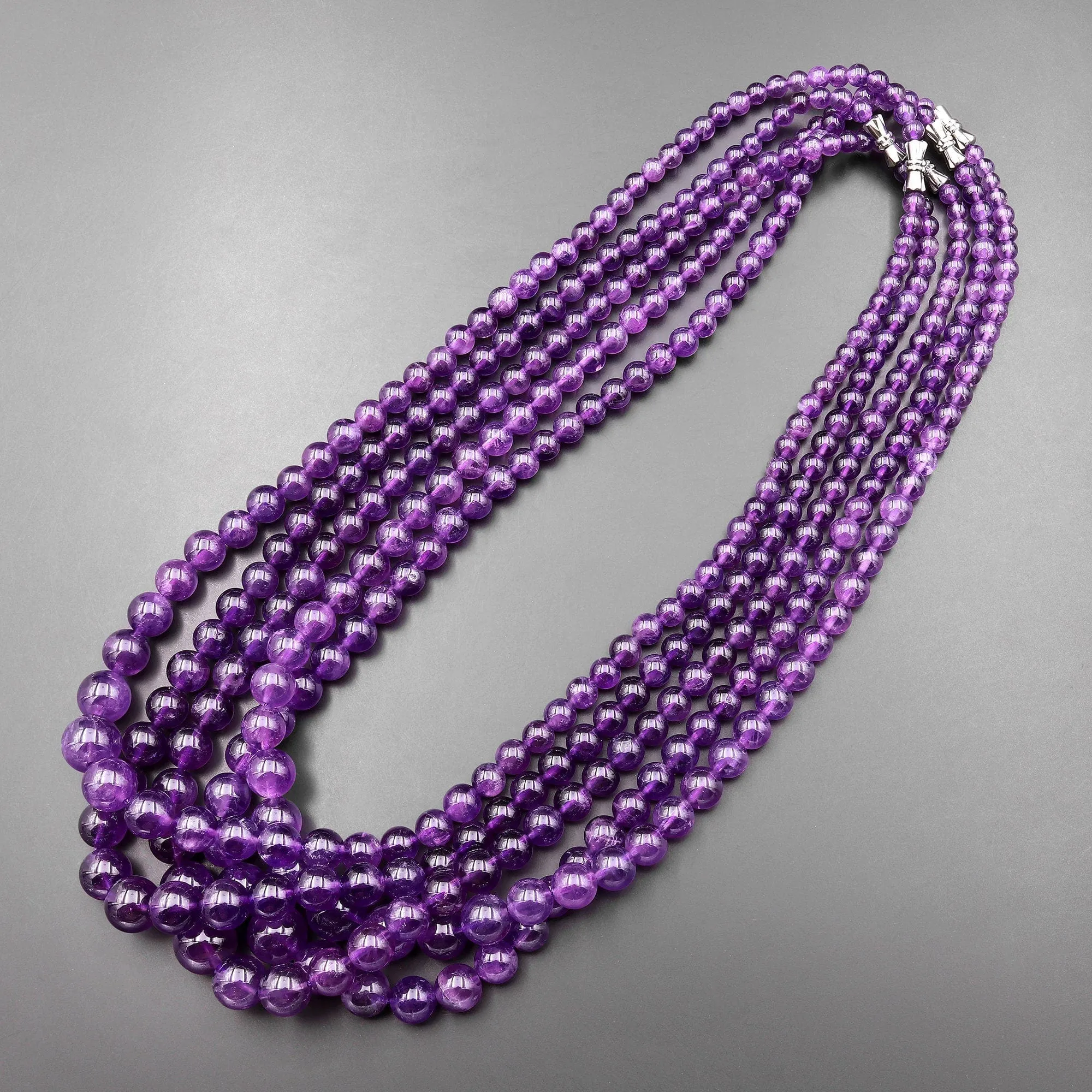 AAA Quality Natural Purple Amethyst Smooth Round Bead Necklace, 20-Inch Long Finished Strand