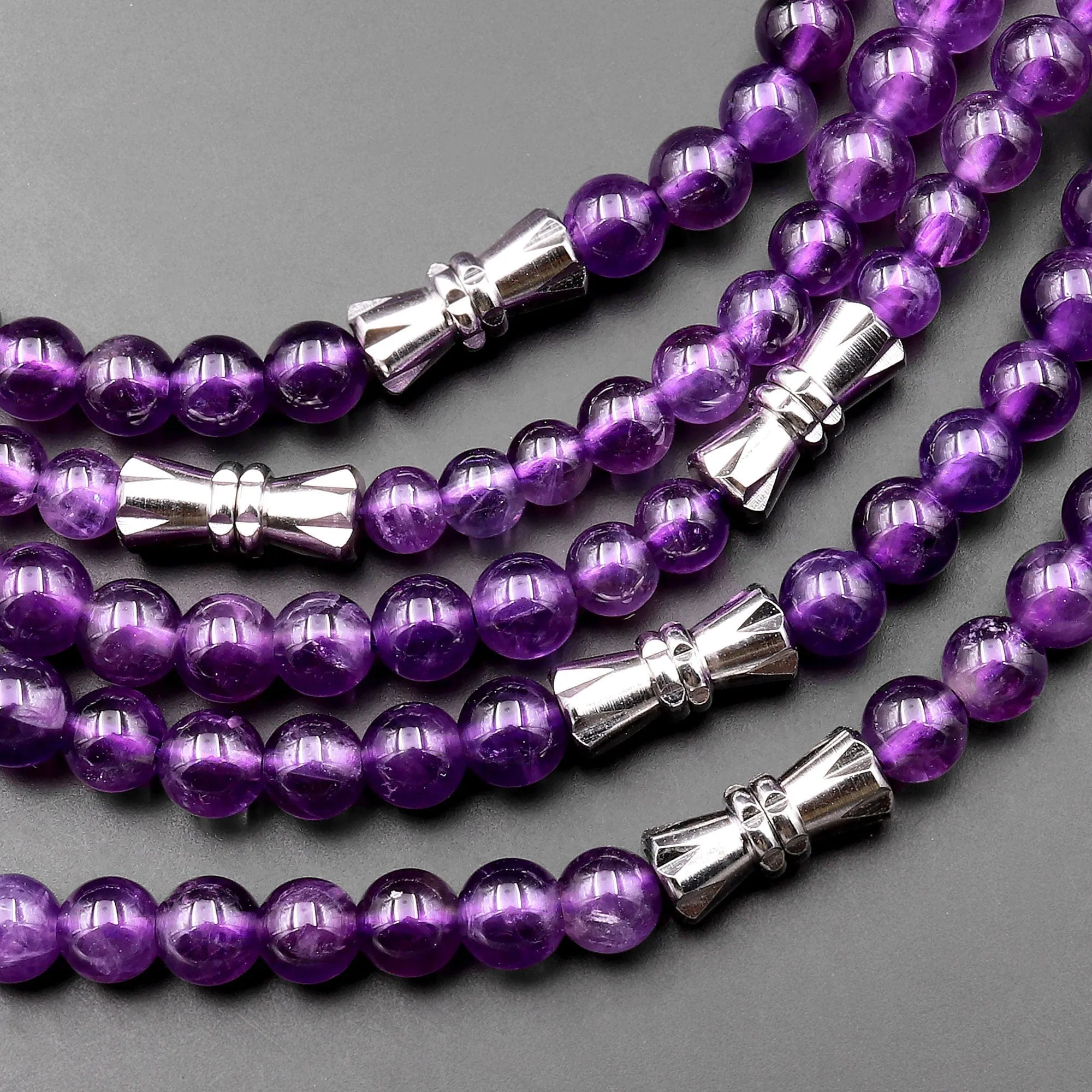 AAA Quality Natural Purple Amethyst Smooth Round Bead Necklace, 20-Inch Long Finished Strand