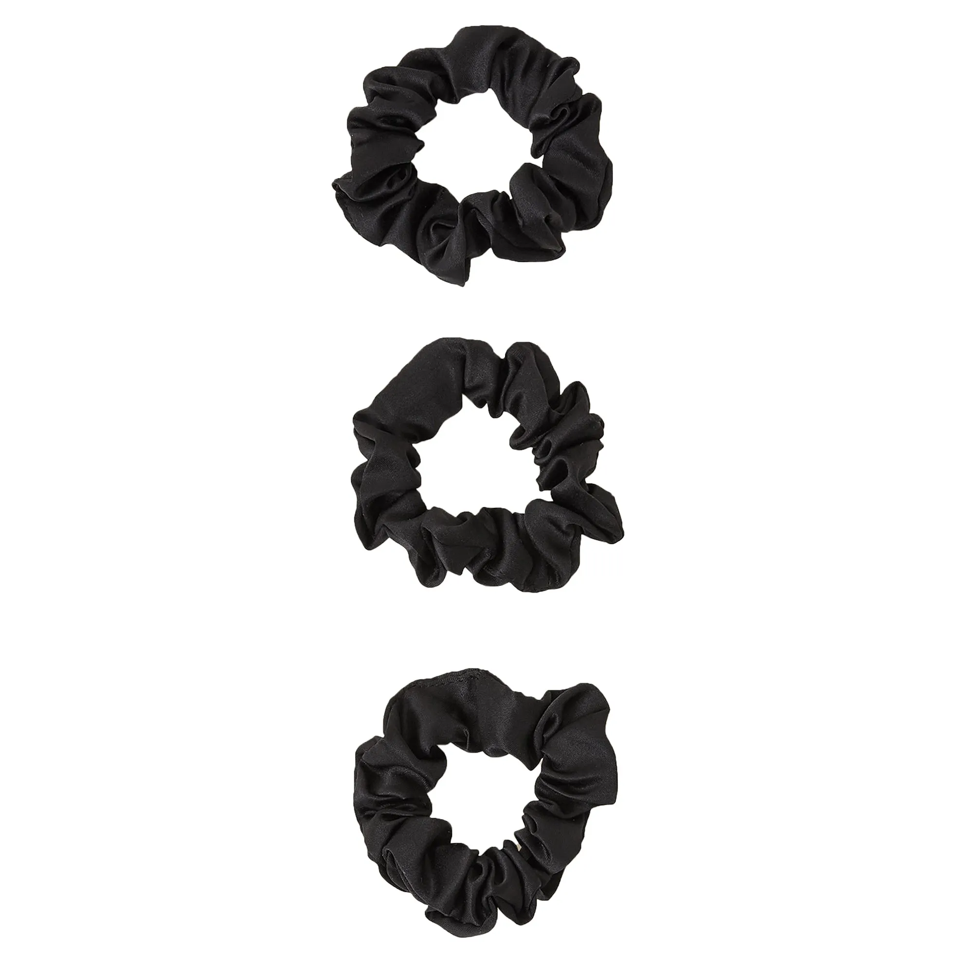 Accessorize London Black  Set Of 3 Satin Medium Scrunchy Pack