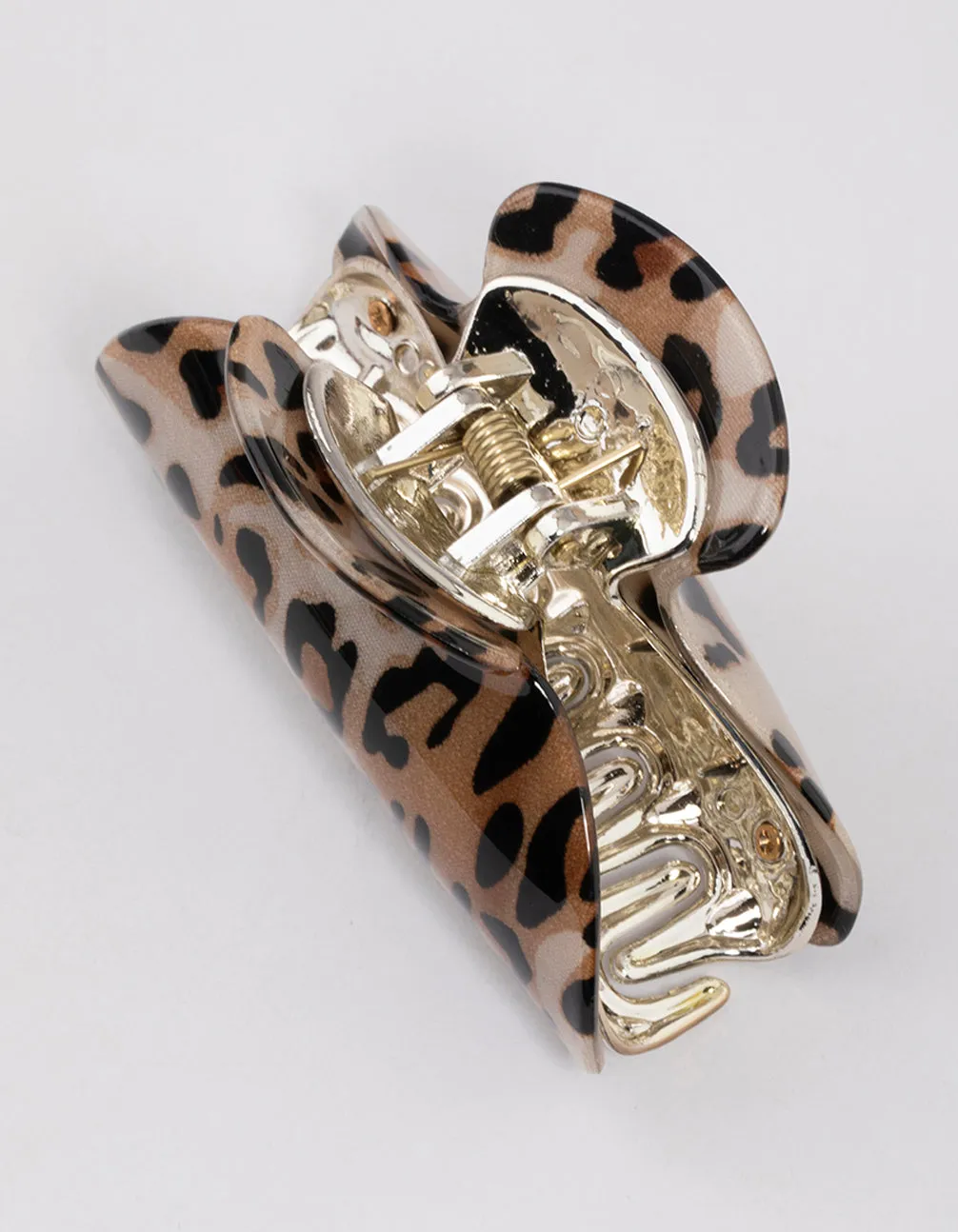 Acrylic Brown Leopard Print Arched Claw Clip