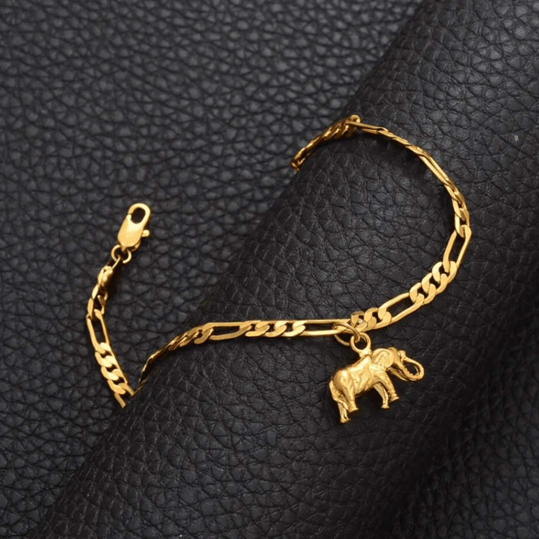 African Elephant Anklet - Gold Plated