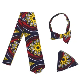 African print bow tie for men royal blue with yellow large flowers - MS7