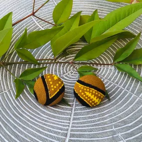 African Print Button Earring - Golden Girl