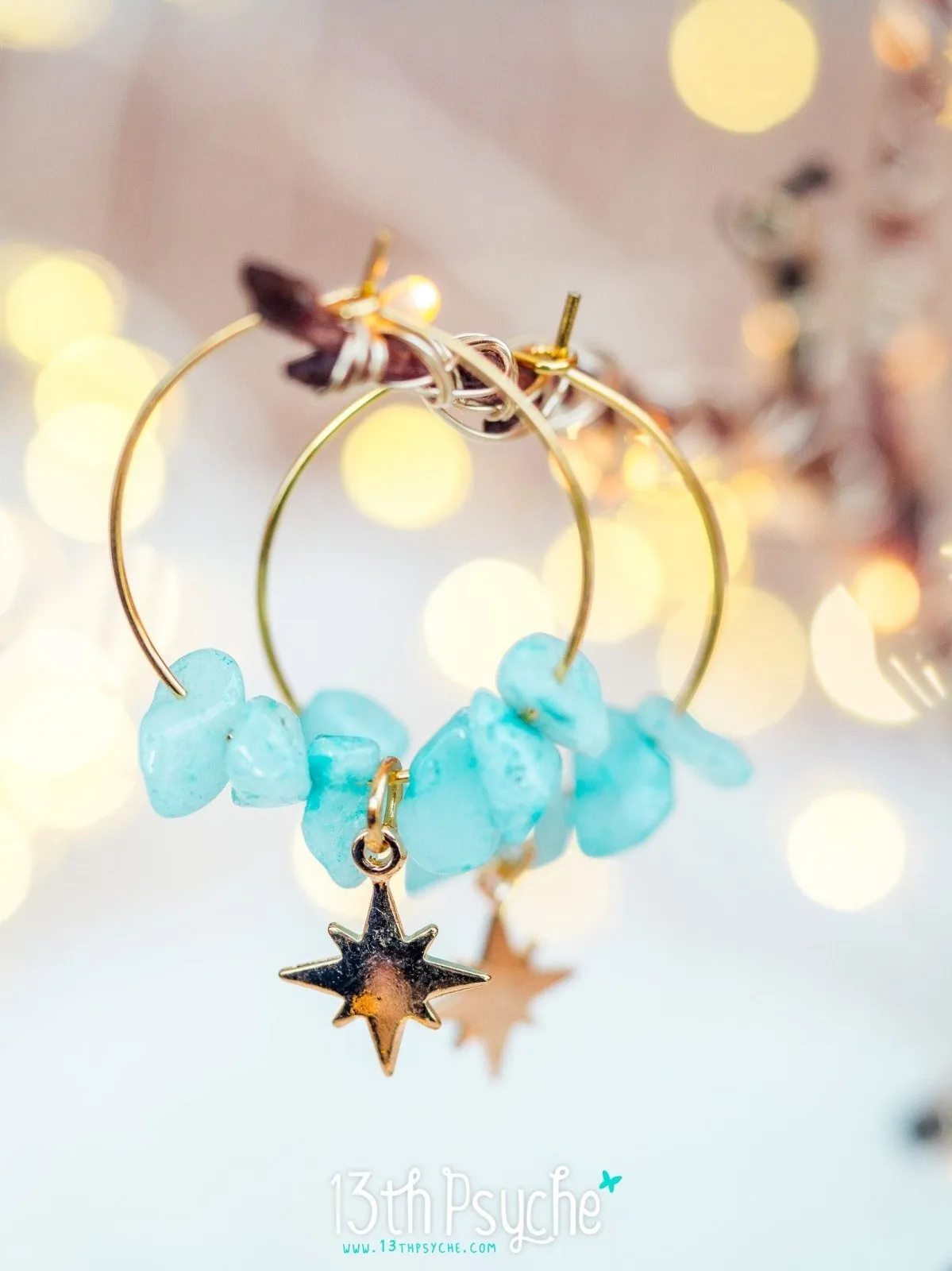 Amazonite hoop earrings  with moon or star charm