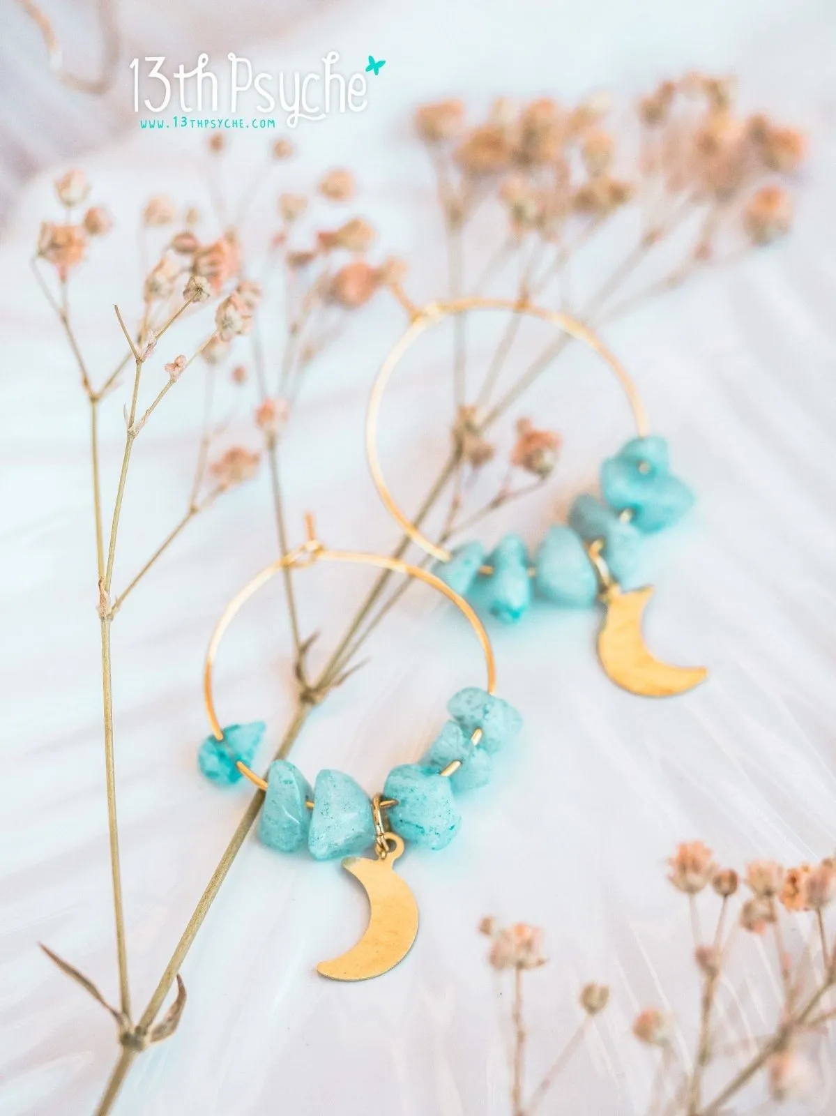 Amazonite hoop earrings  with moon or star charm